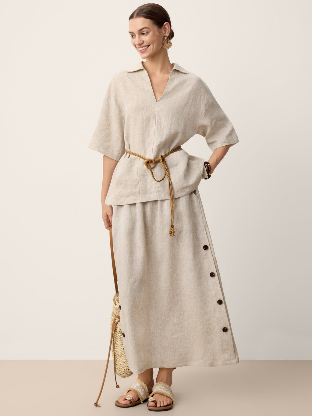 100% Linen Camp-Collar Patch-Pocket Top BRENNA