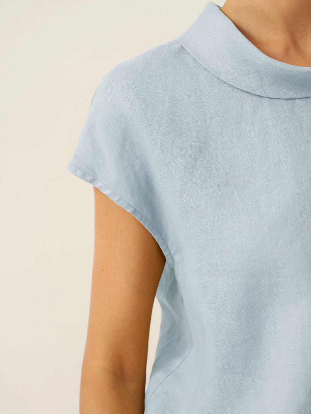 100% Linen Cap Sleeve Soft-Fold Collar Top YVONNE