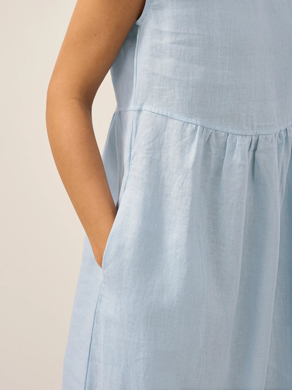 100% Linen Cap Sleeve Washed Midi Dress JOAN