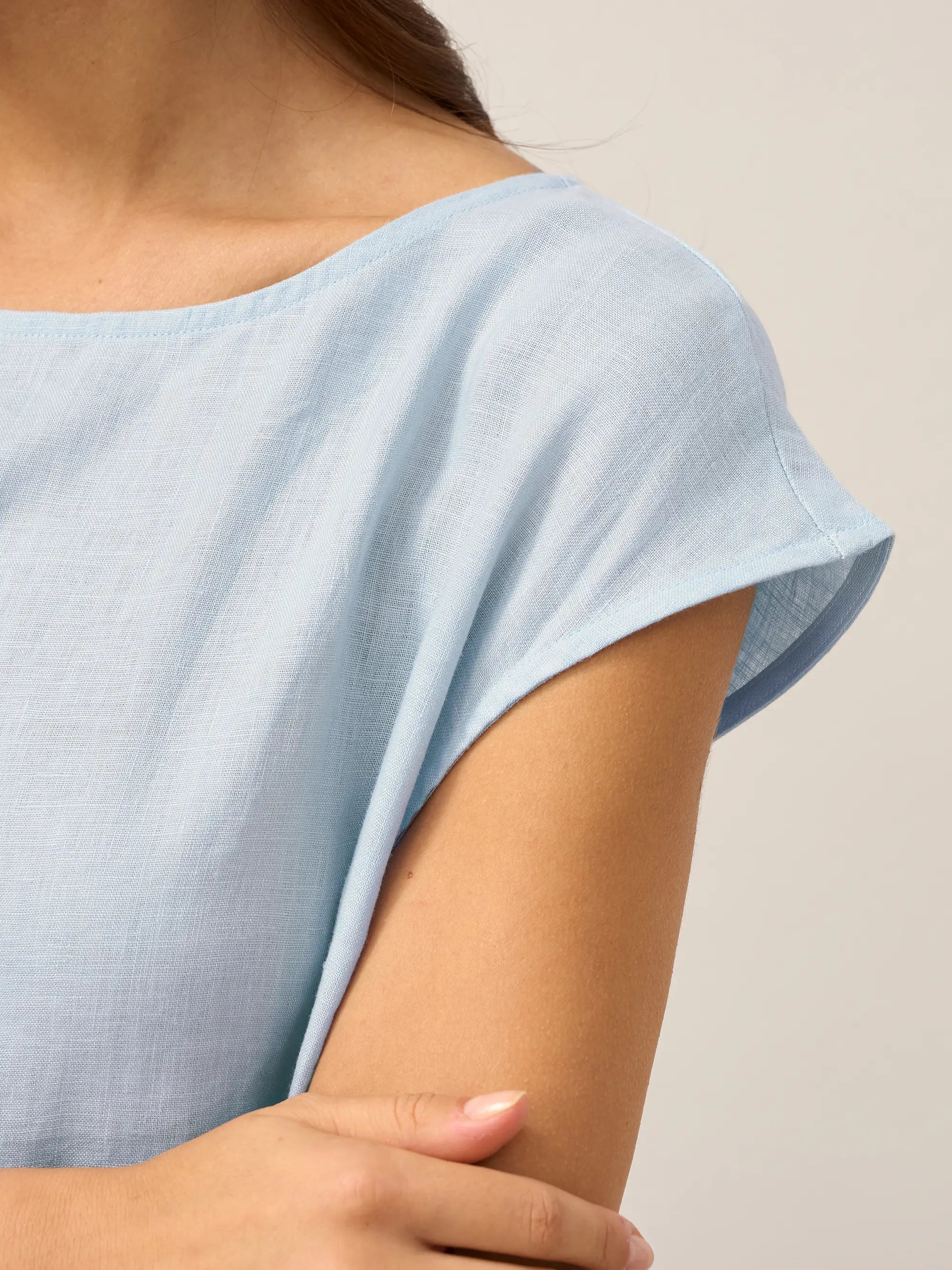 100% Linen Cap Sleeve Washed Midi Dress JOAN