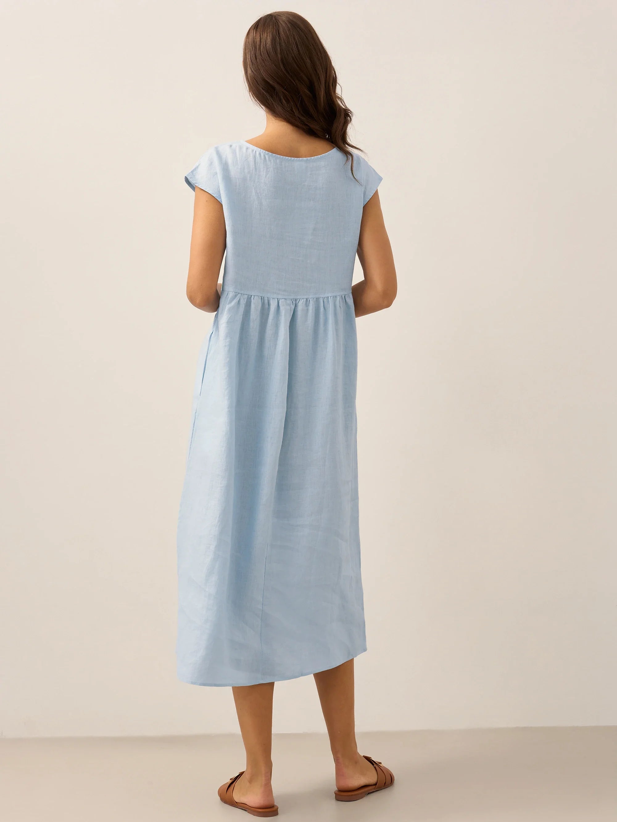 Linen Striped Cap Sleeve Washed Midi Dress JOAN