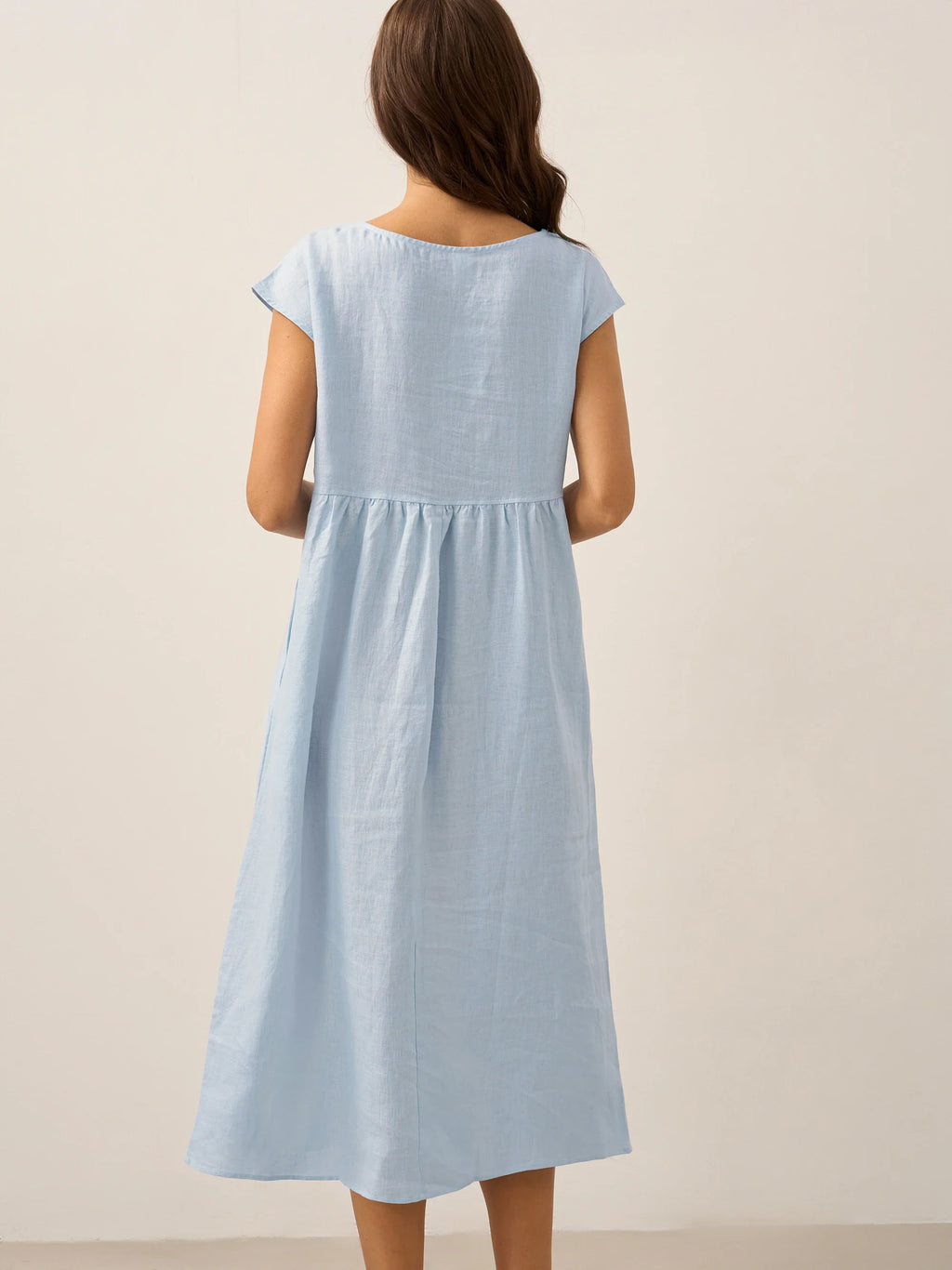 100% Linen Cap Sleeve Washed Midi Dress JOAN