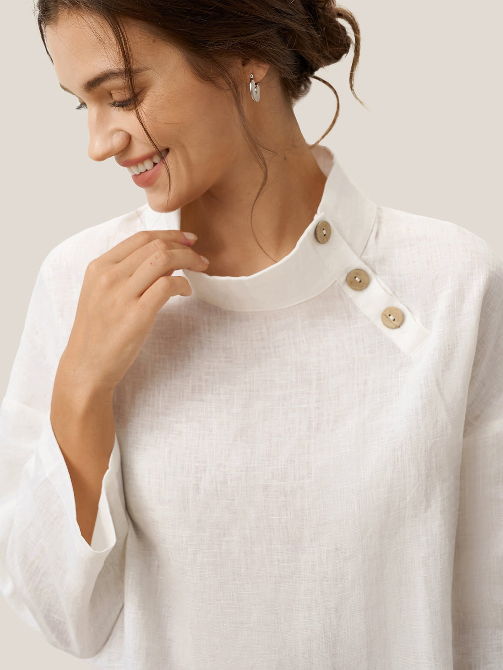100% Linen Classic Side Neck Top CORA