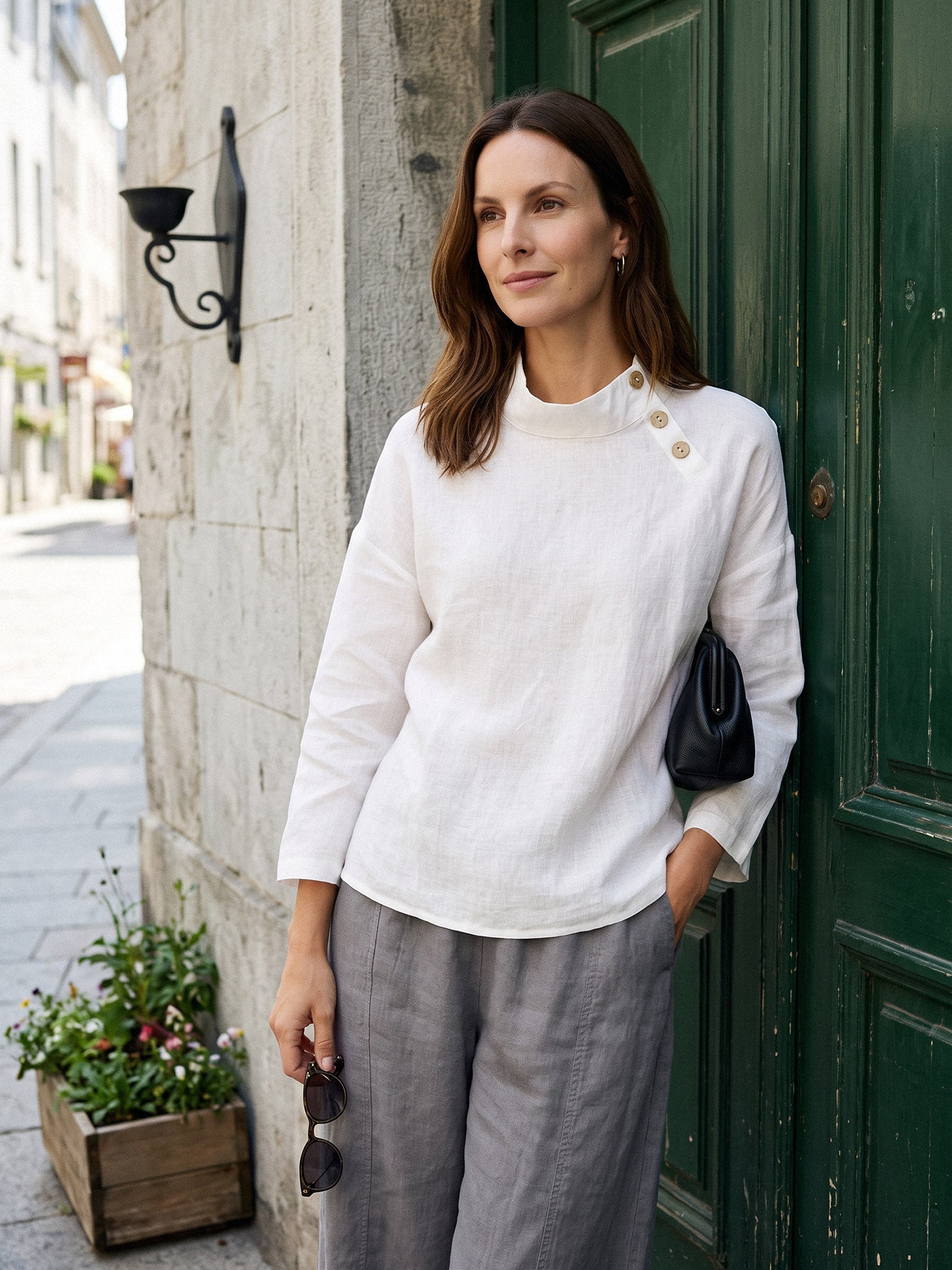 100% Linen Classic Side Neck Top CORA