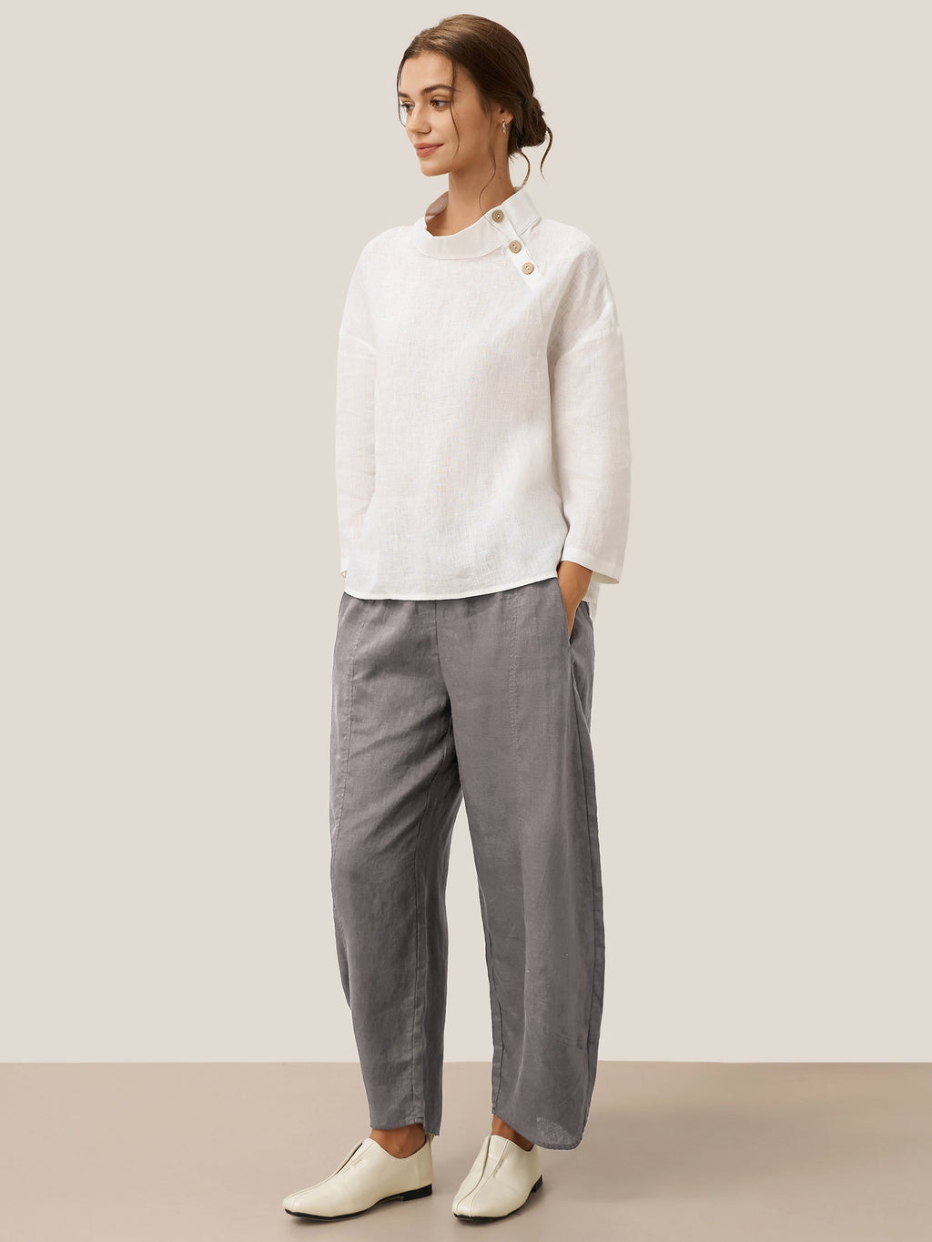 100% Linen Classic Side Neck Top CORA
