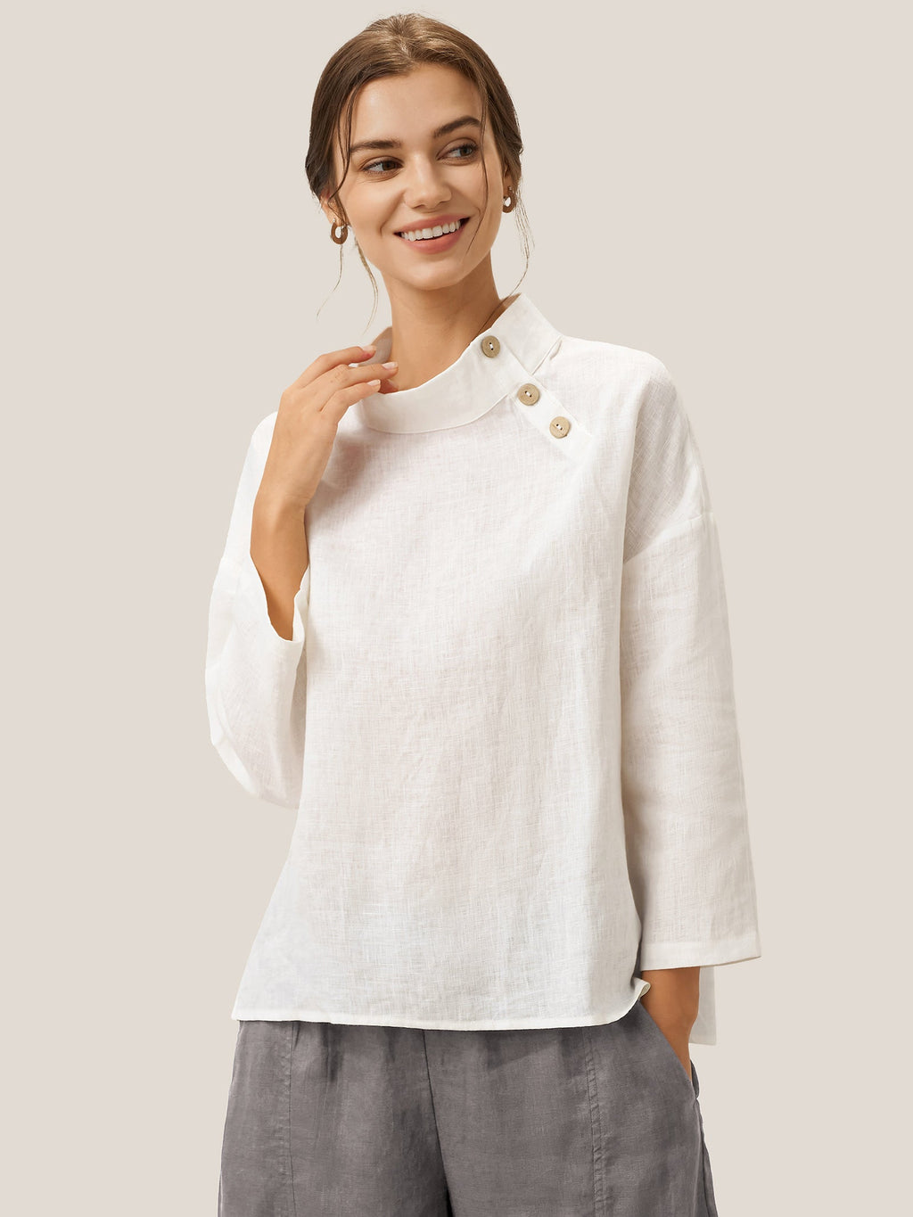 100% Linen Classic Side Neck Top CORA
