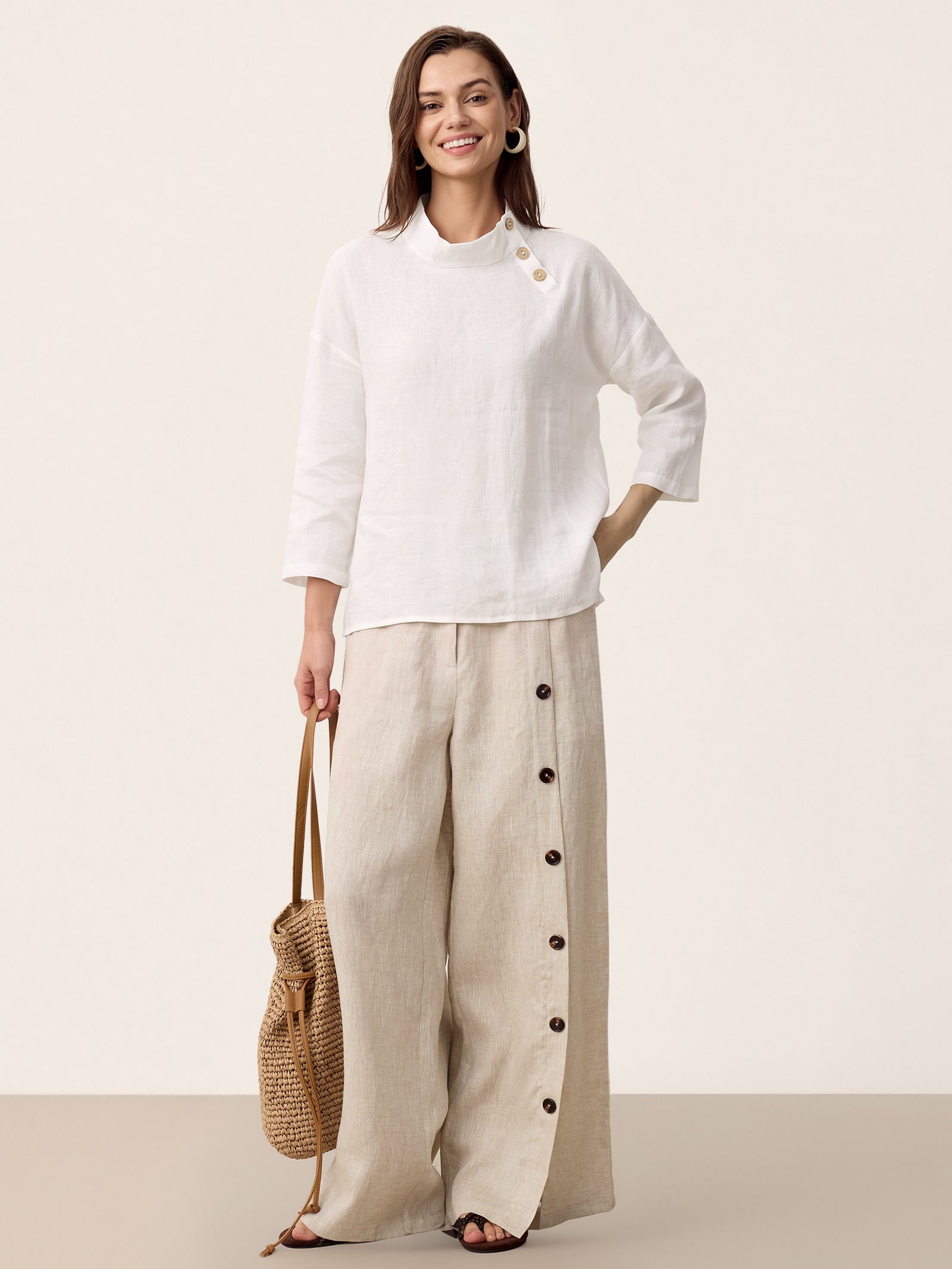 100% Linen Classic Side Neck Top CORA