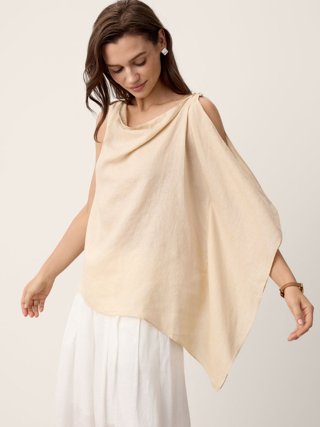 100% Linen Cowl-Neck Asymmetric Top LEVINA