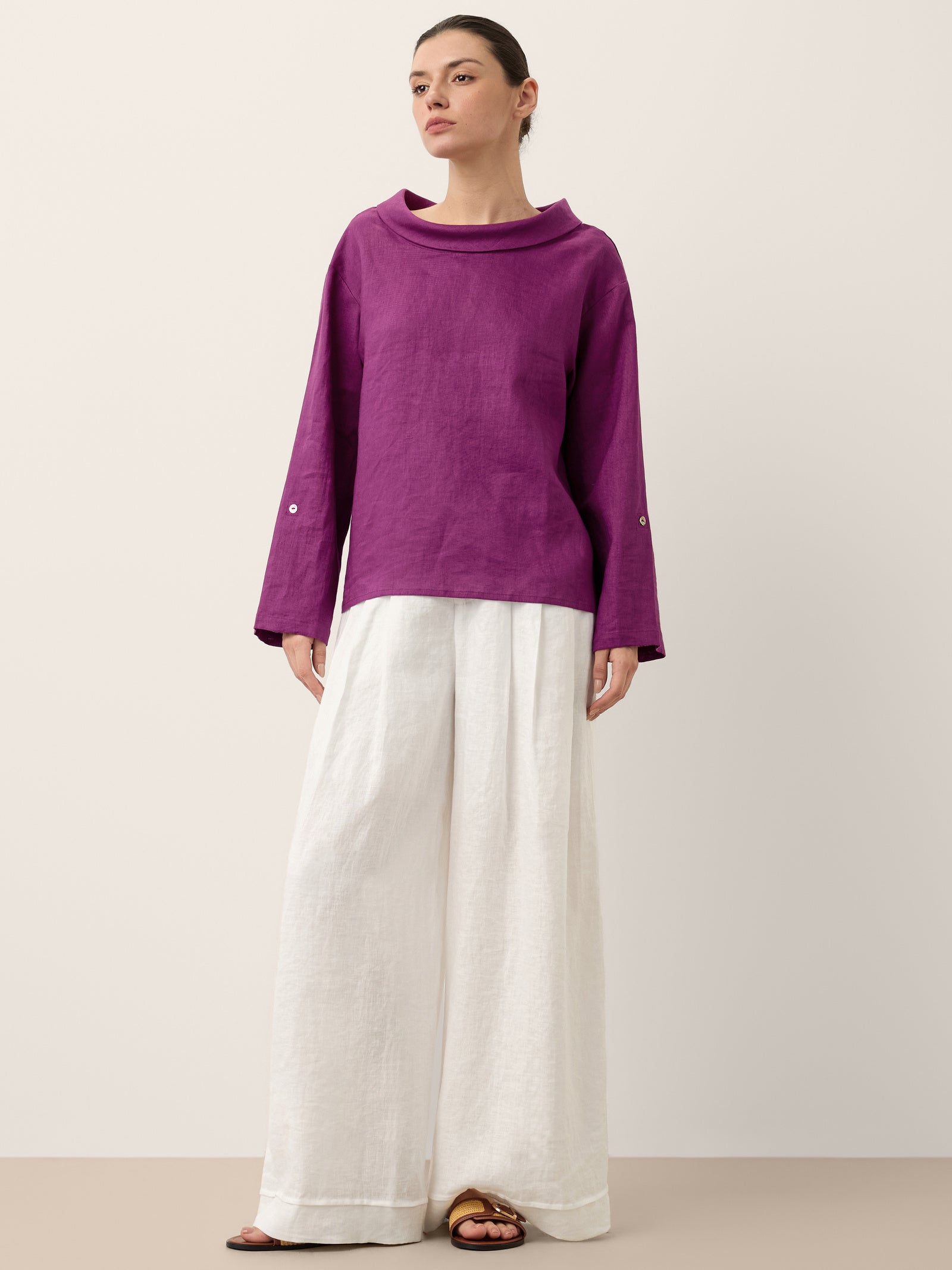 100% Linen Draped Neck Top HOLLIS