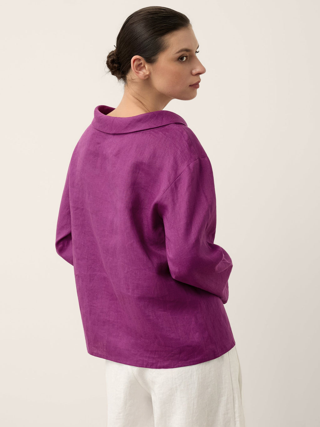 100% Linen Draped Neck Top HOLLIS