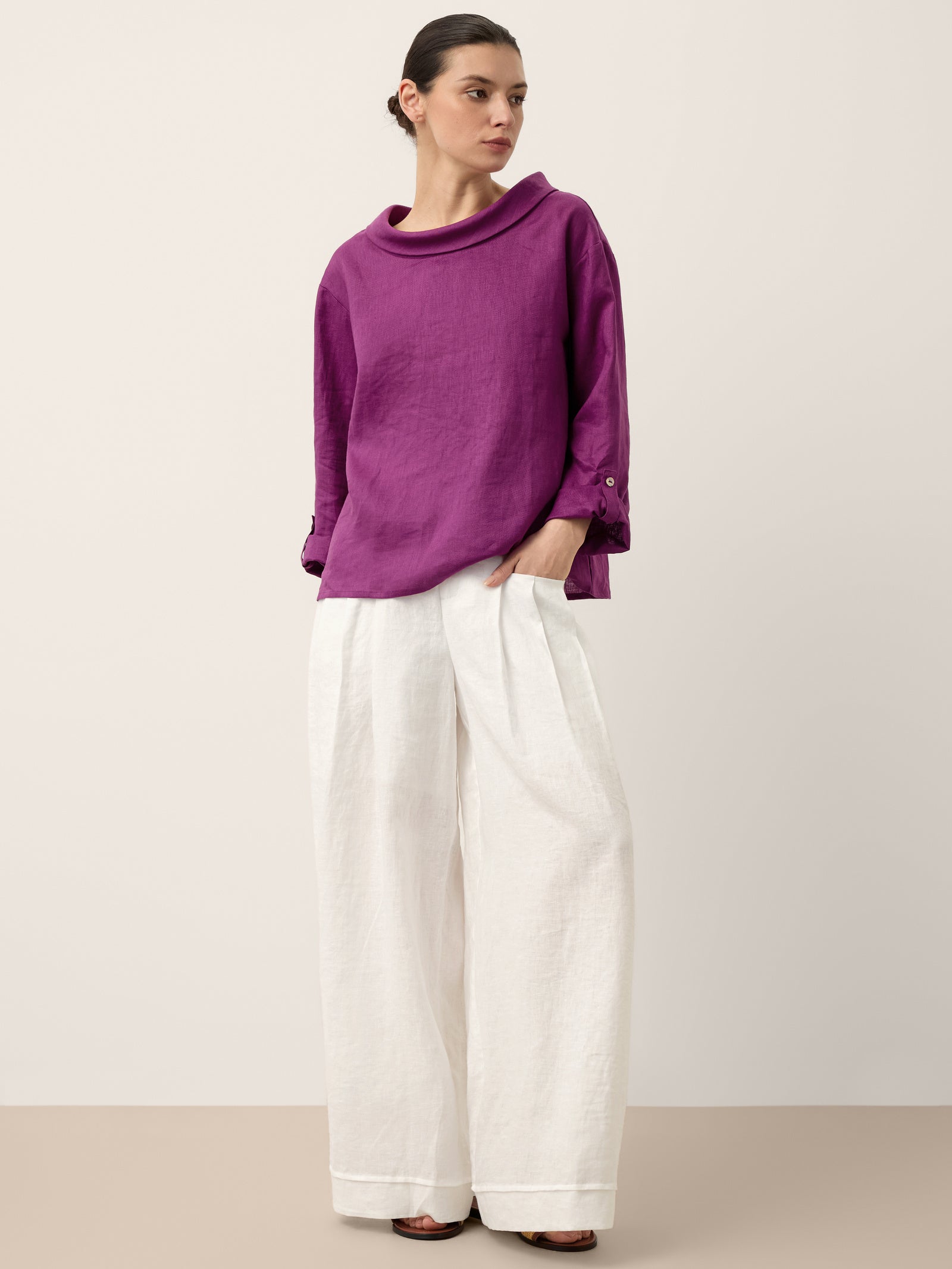100% Linen Draped Neck Top HOLLIS