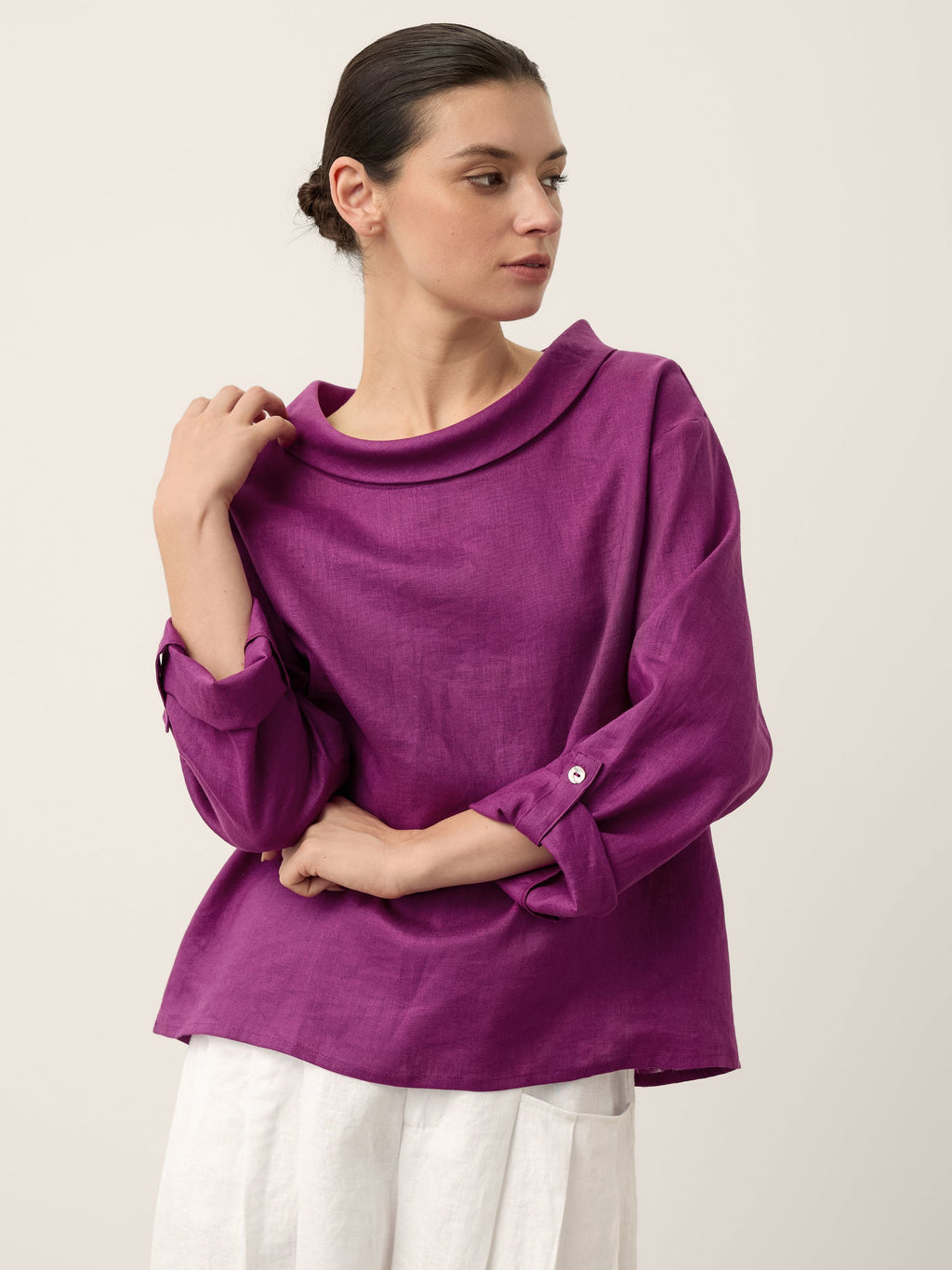 100% Linen Draped Neck Top HOLLIS