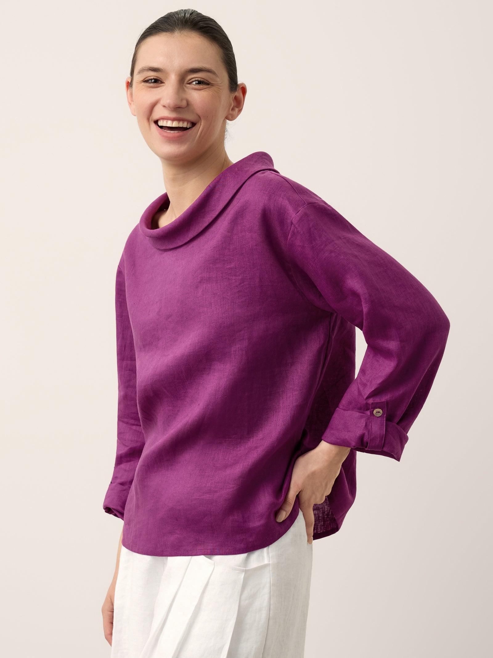 100% Linen Draped Neck Top HOLLIS