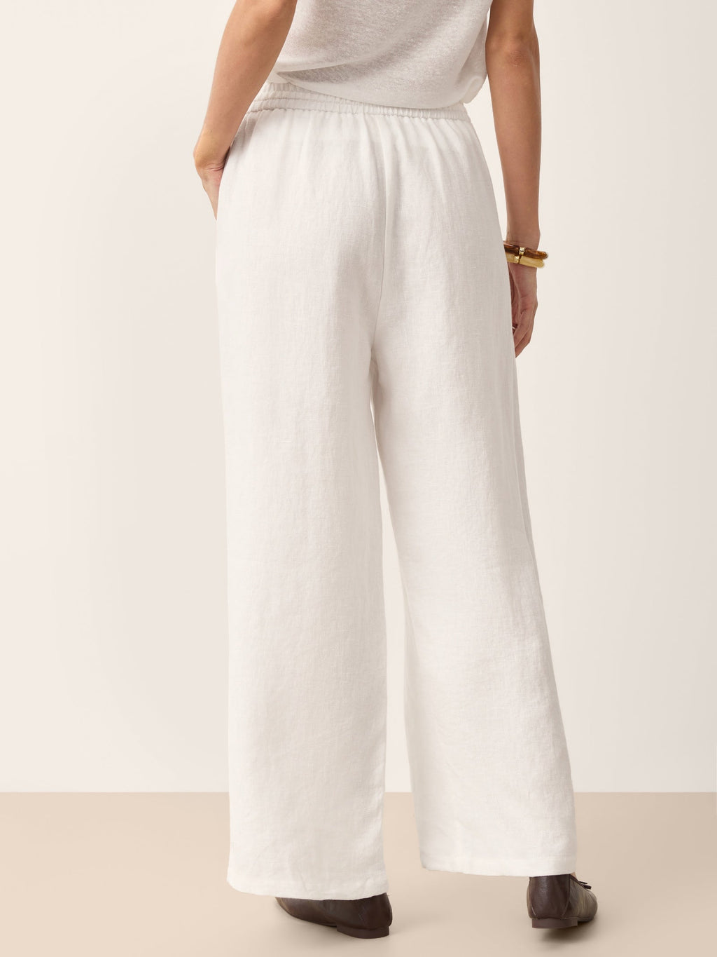 100% Linen Convertible Drawstring Hem Elasticated Waist Wide-Leg Pants YSELINE