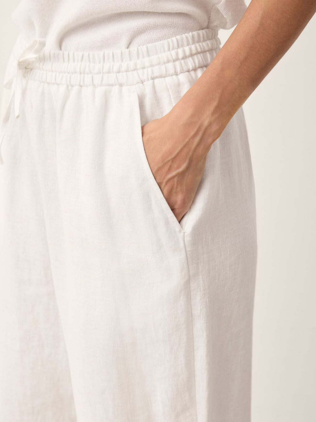 100% Linen Convertible Drawstring Hem Elasticated Waist Wide-Leg Pants YSELINE