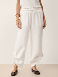 100% Linen Convertible Drawstring Hem Elasticated Waist Wide-Leg Pants YSELINE