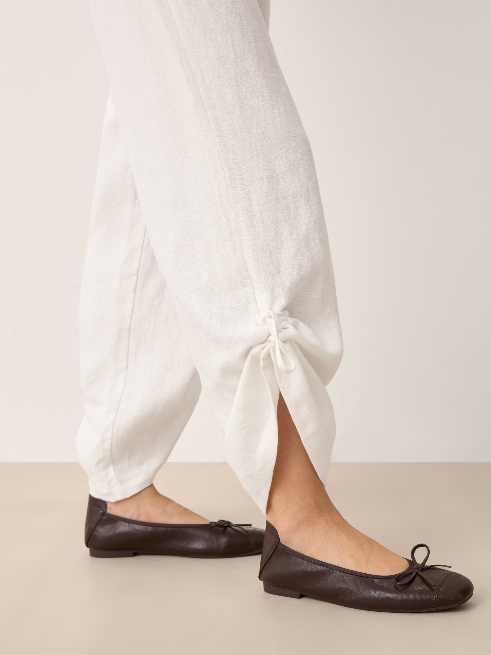100% Linen Convertible Drawstring Hem Elasticated Waist Wide-Leg Pants YSELINE