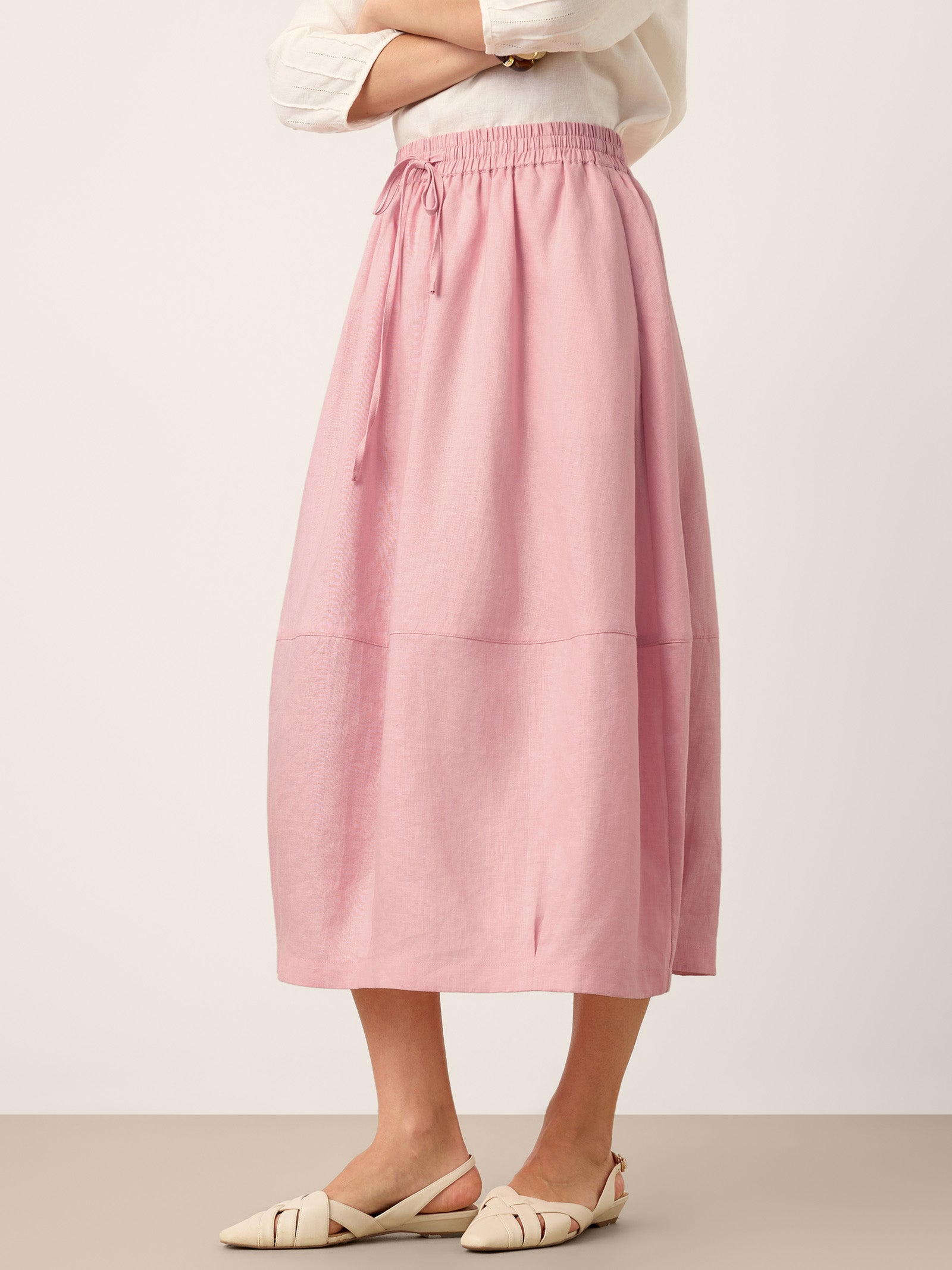 100% Linen Drawstring Lantern Maxi Skirt with Pockets ROXANNE