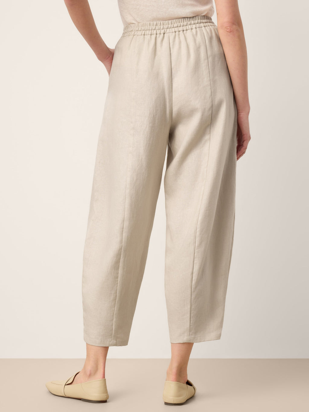 100% Linen Drawstring Waist Tapered Cropped Pants LANEY