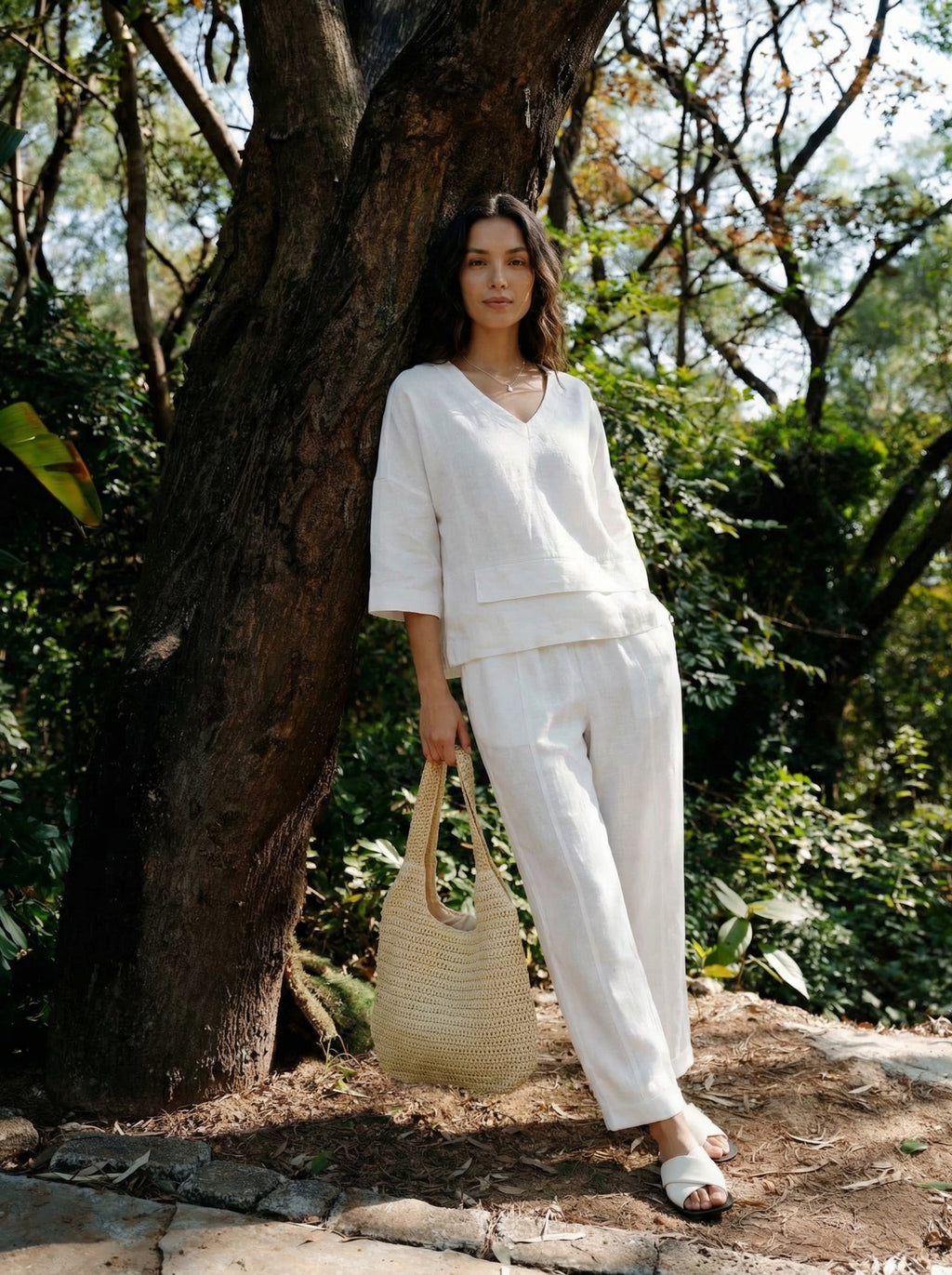 100% Linen Drop Shoulder Asymmetric Layered Hem Overtop VIOLA