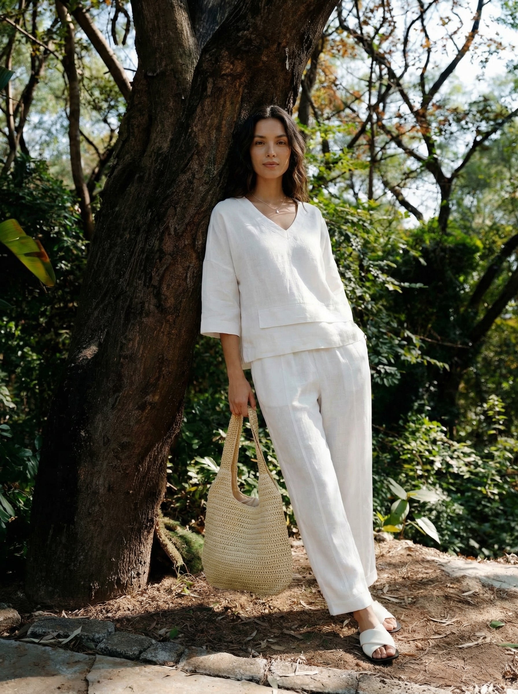 100% Linen Drop Shoulder Asymmetric Layered Hem Overtop VIOLA