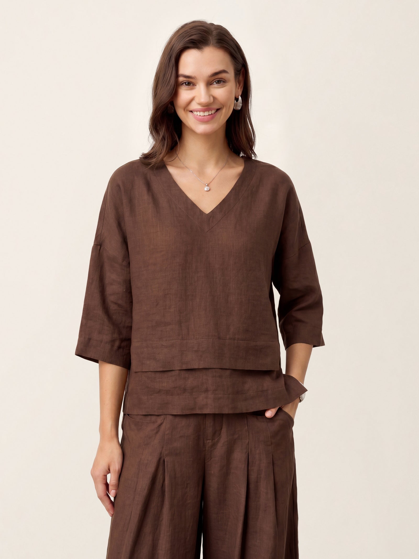 100% Linen Drop Shoulder Asymmetric Layered Hem Overtop VIOLA