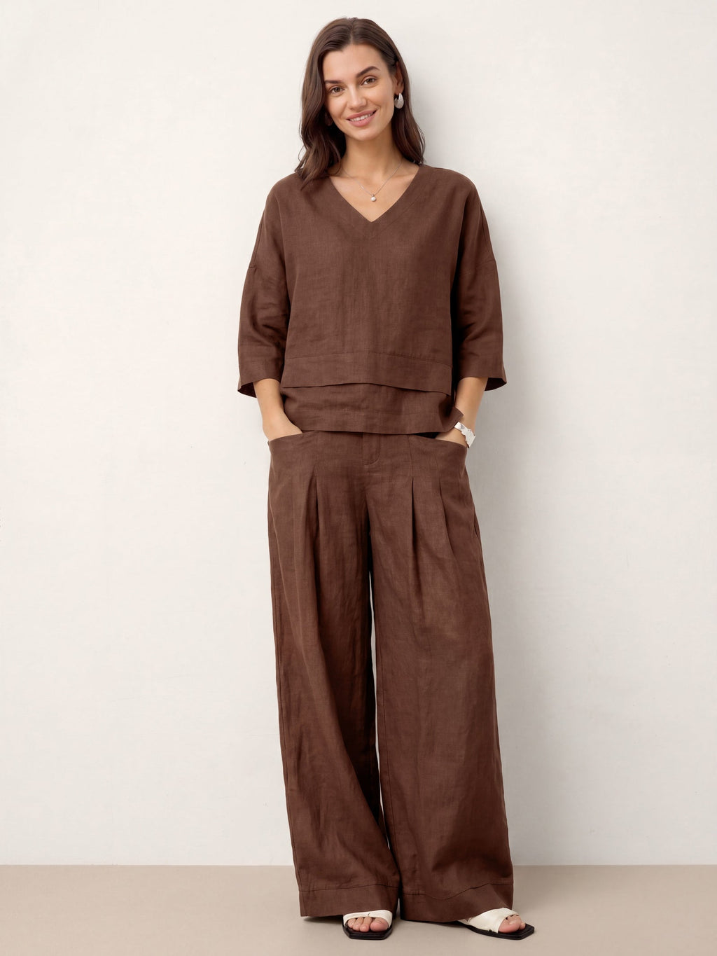 100% Linen Drop Shoulder Asymmetric Layered Hem Overtop VIOLA