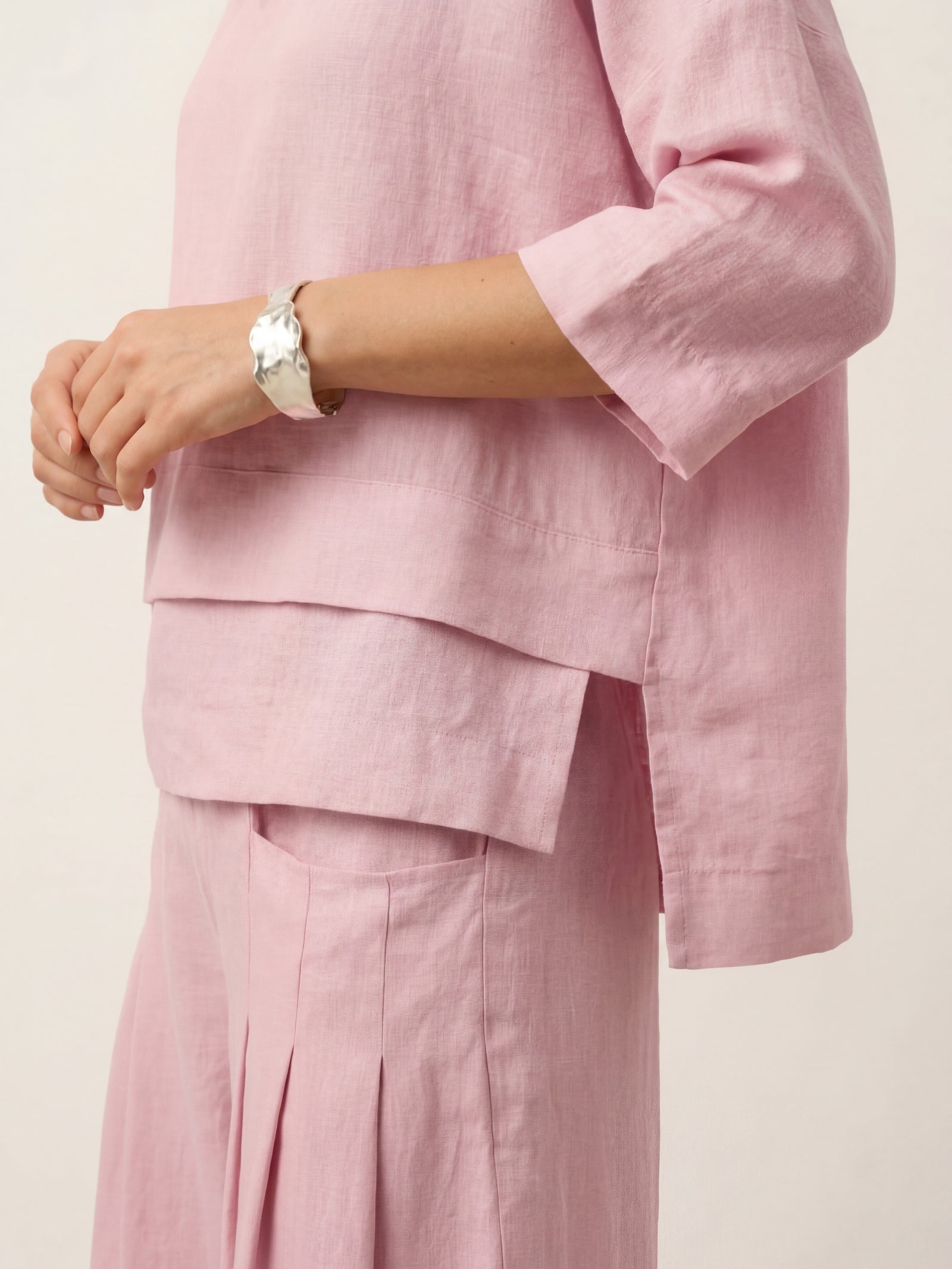 100% Linen Drop Shoulder Asymmetric Layered Hem Overtop VIOLA