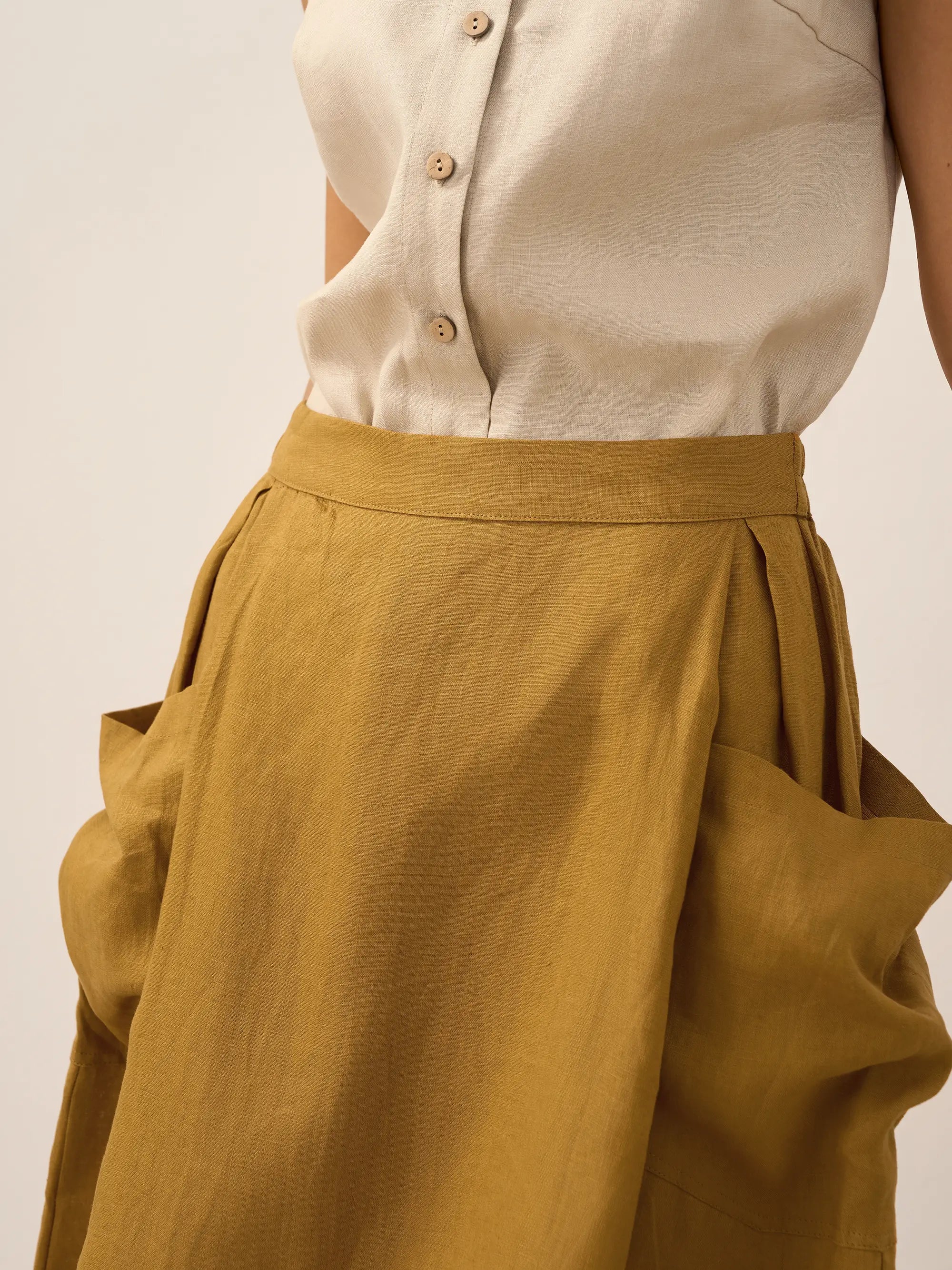 100% Linen Elastic Waist Skirt MARINA