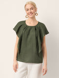 100% Linen Flutter Sleeve Sculpted Pleat Top DRUSILLA