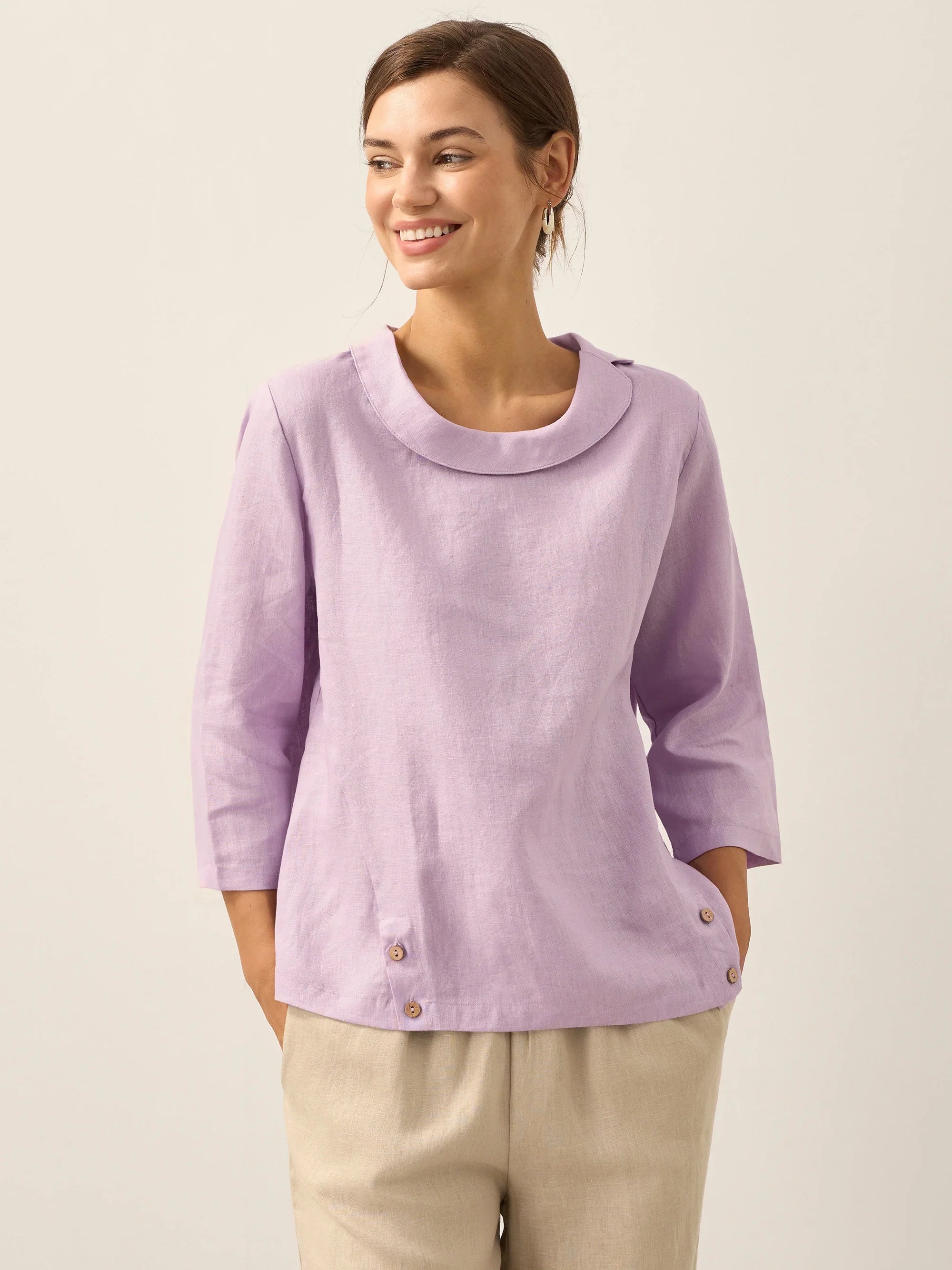 Linen Round Soft-Fold Collar Top LAURA