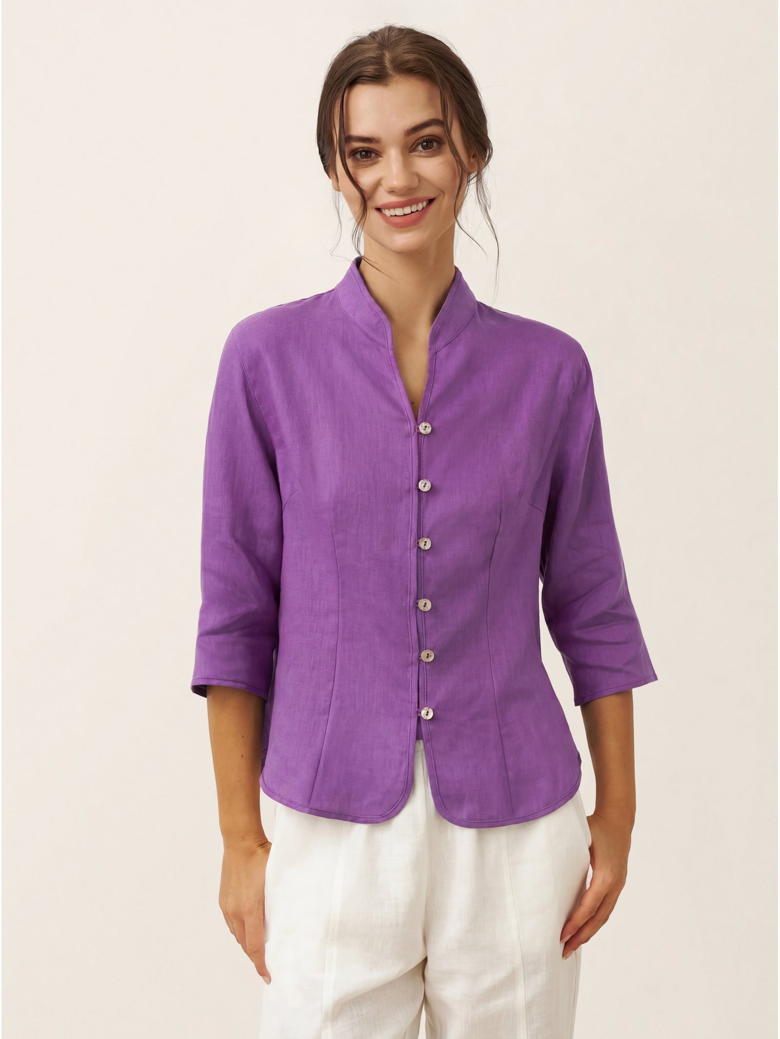 100% Linen Hand Button Fitted Jacket AMELIA