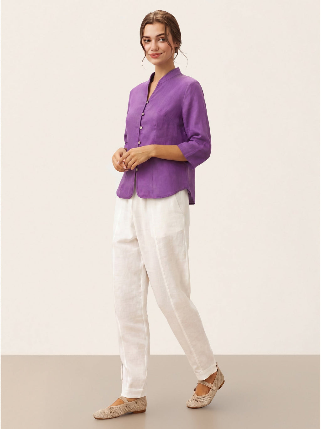 100% Linen Hand Button Fitted Jacket AMELIA
