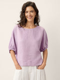 100% Linen Lace Inset Sculpted Cuff Top QUILLA