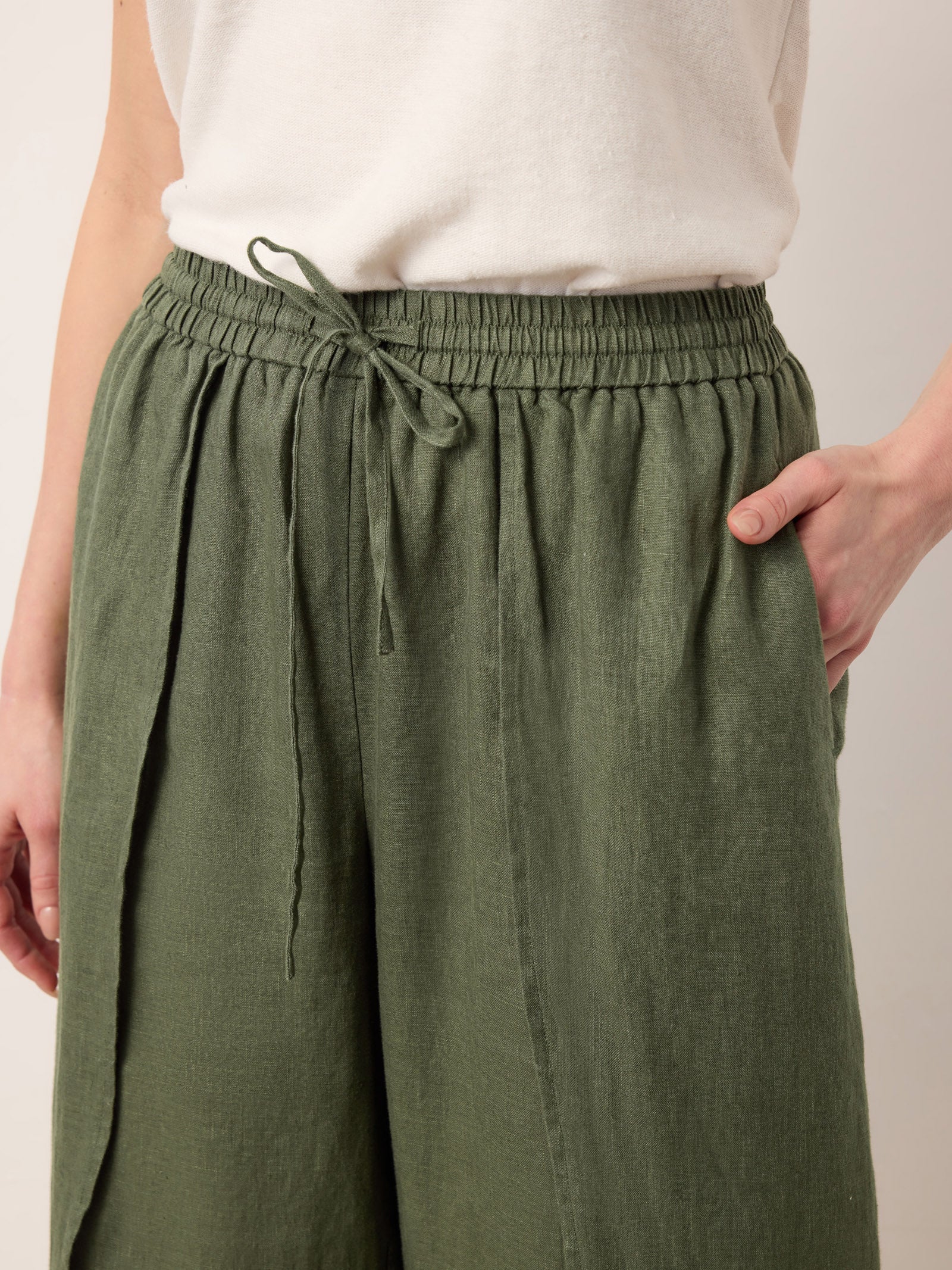 100% Linen Layered Slit Wide-Leg Drawstring Pants PEREGRINE