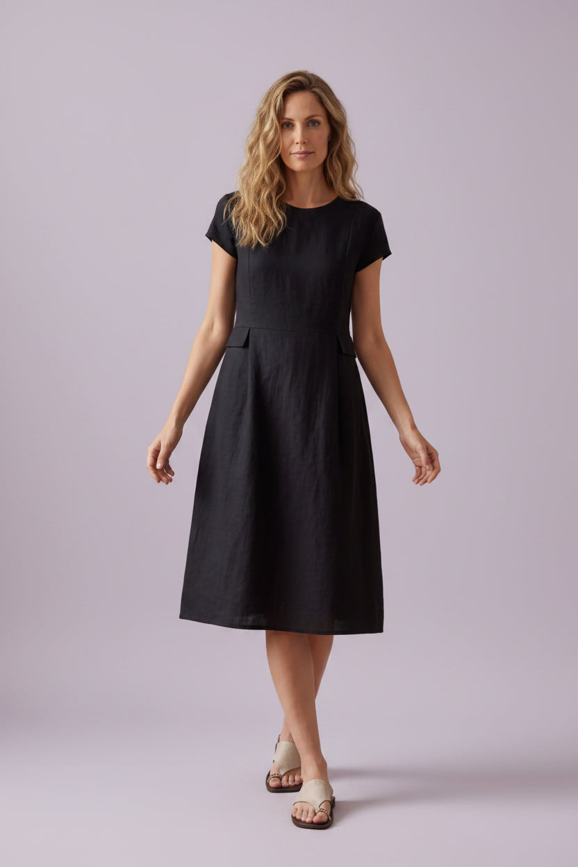 100% Linen Natural Summer V-Neck Dress ALEXA