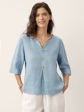 100% Linen Split Neck Inverted Pleat Top TABITHA