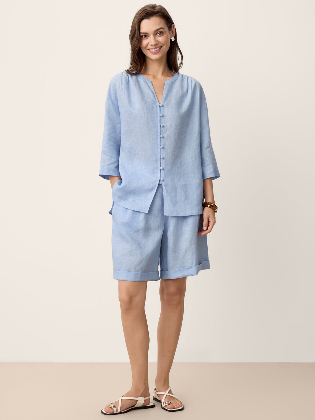 100% Linen Pleated Cuffed Shorts IRISSA