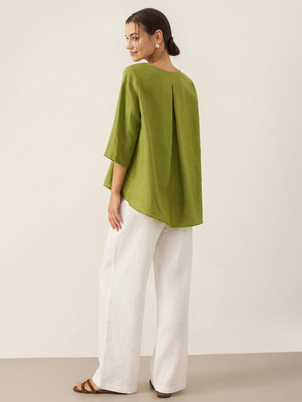 100% Linen Round Neck Asymmetrical Hem Top BRIANNA
