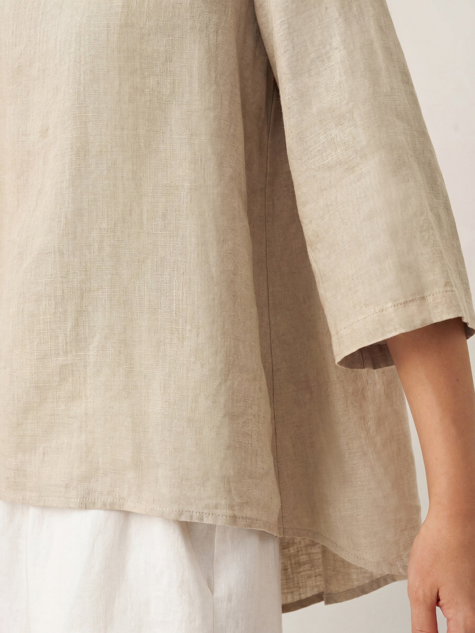 100% Linen Round Neck Asymmetrical Hem Top BRIANNA