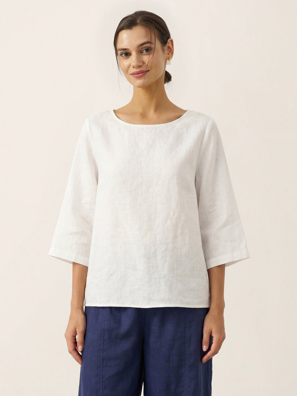100% Linen Round Neck Asymmetrical Hem Top BRIANNA