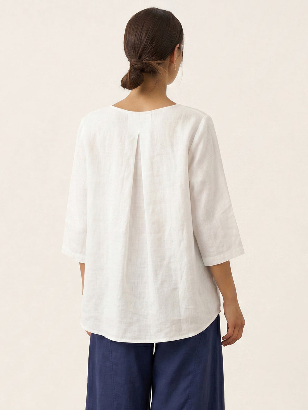 100% Linen Round Neck Asymmetrical Hem Top BRIANNA