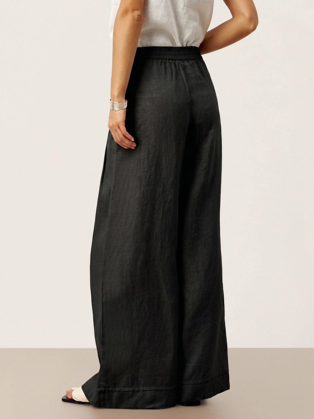 100% Linen Sculpted Pleat Elasticated Back Relaxed Pants VERIDIANA