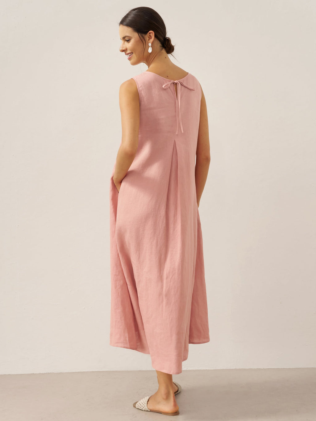 100% Linen Sleeveless A-Line Midi Dress TARA