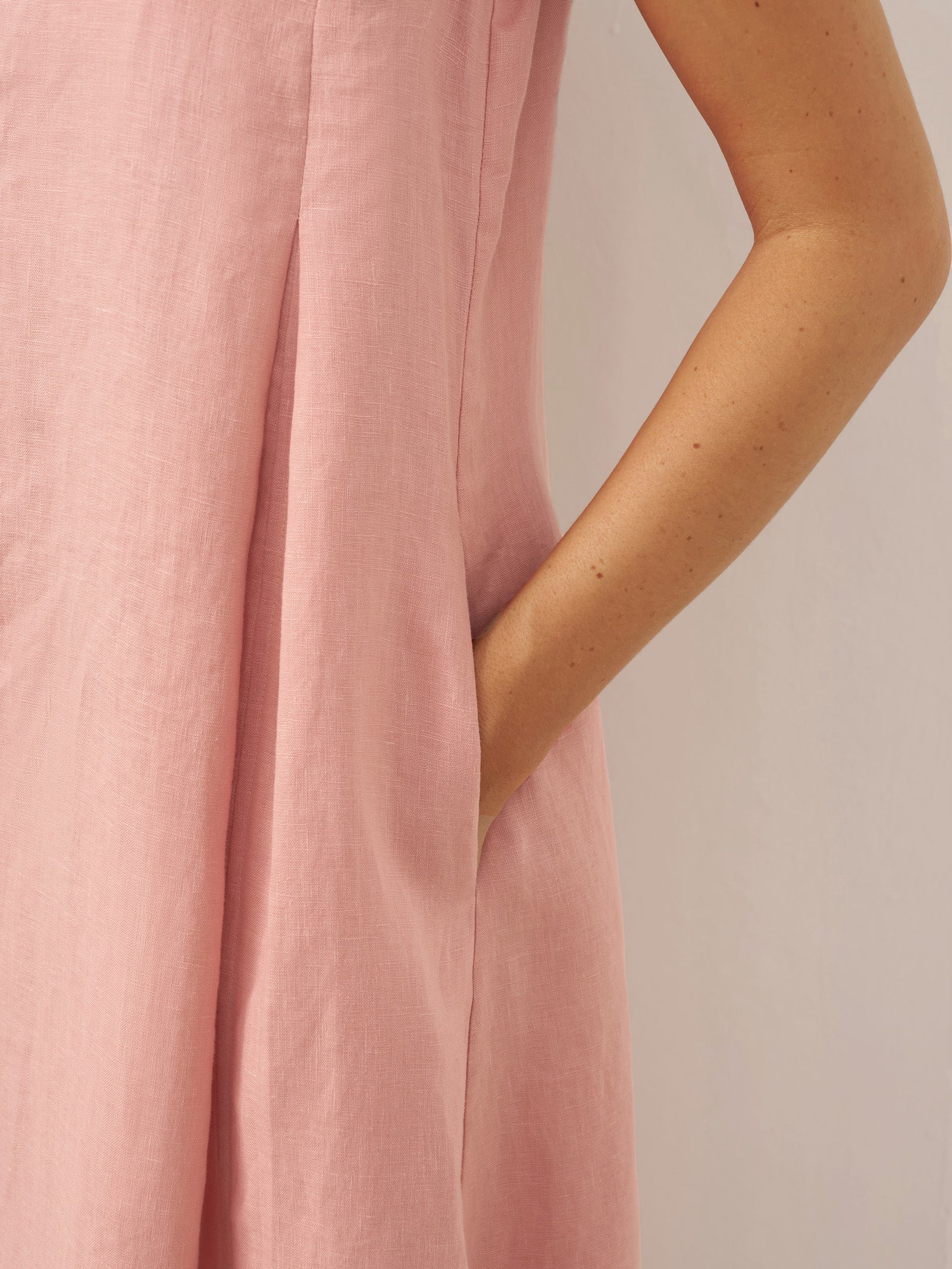 100% Linen Sleeveless A-Line Midi Dress TARA