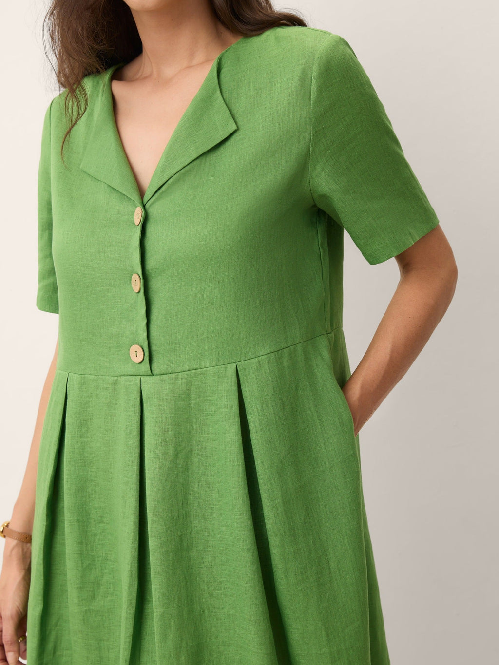 100% Linen Split Neck Button Detail Midi Dress SERAPHINE