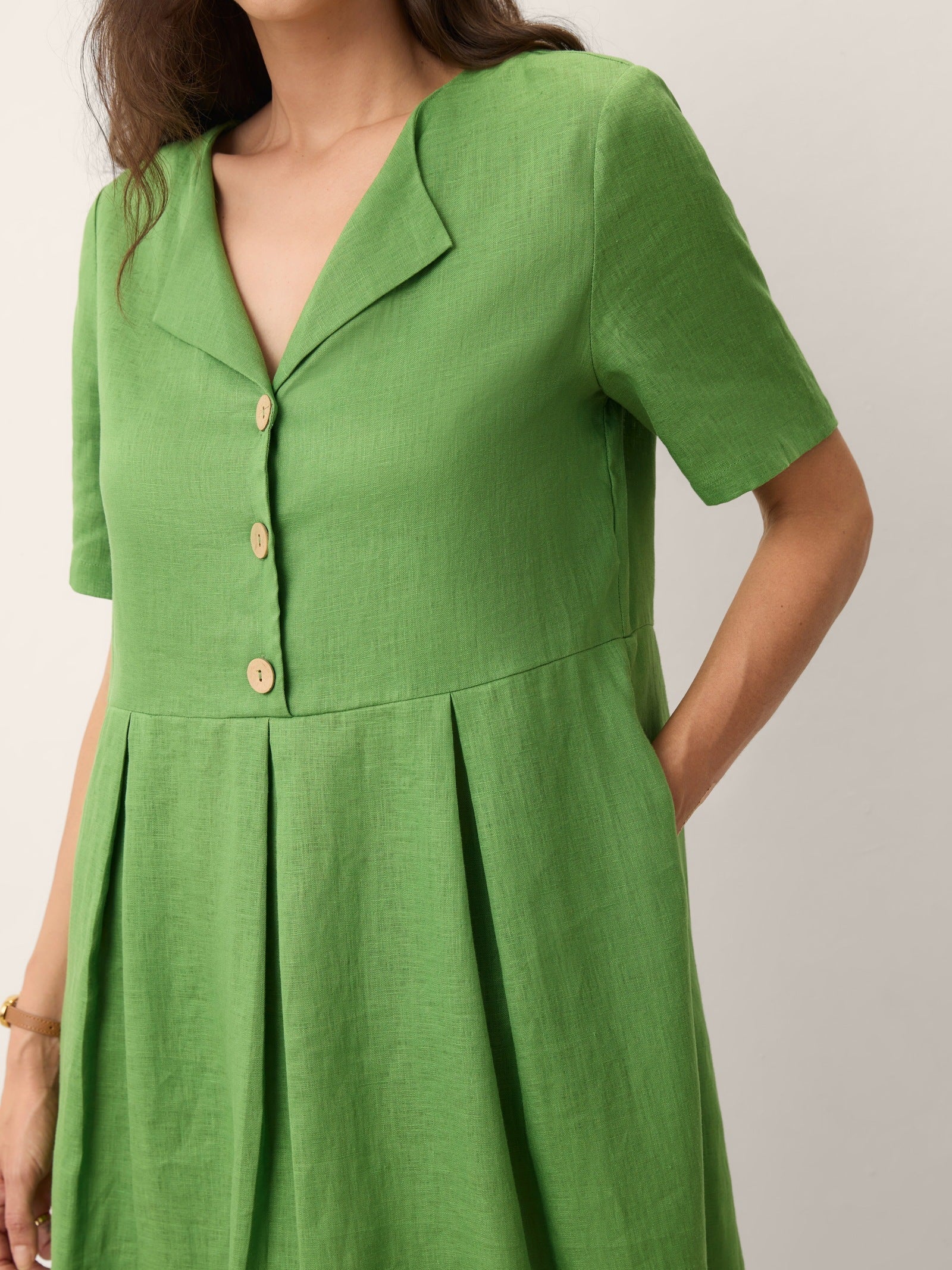 100% Linen Split Neck Button Detail Midi Dress SERAPHINE