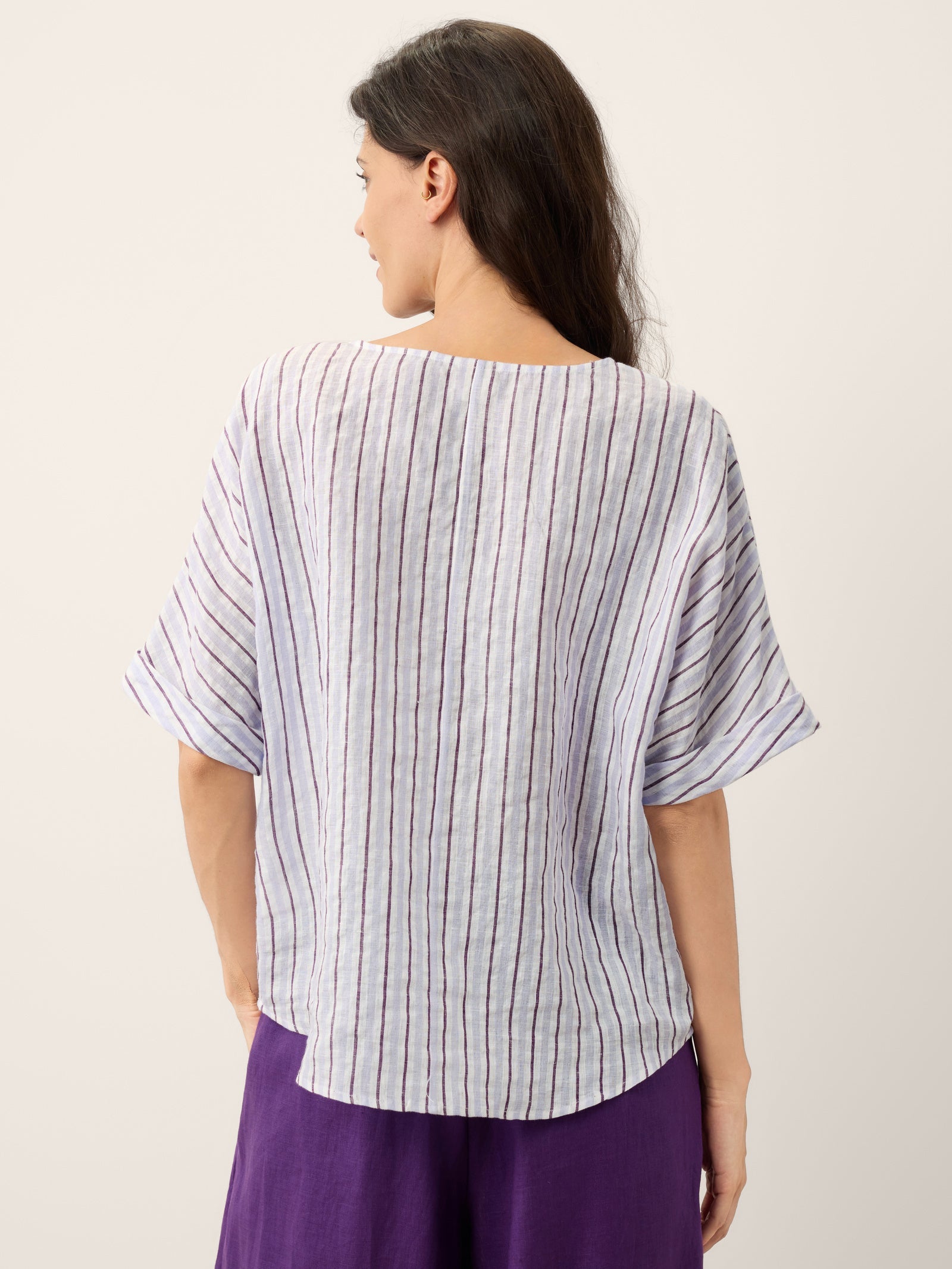 100% Linen Striped Surplice Cocoon Top CATHERINE