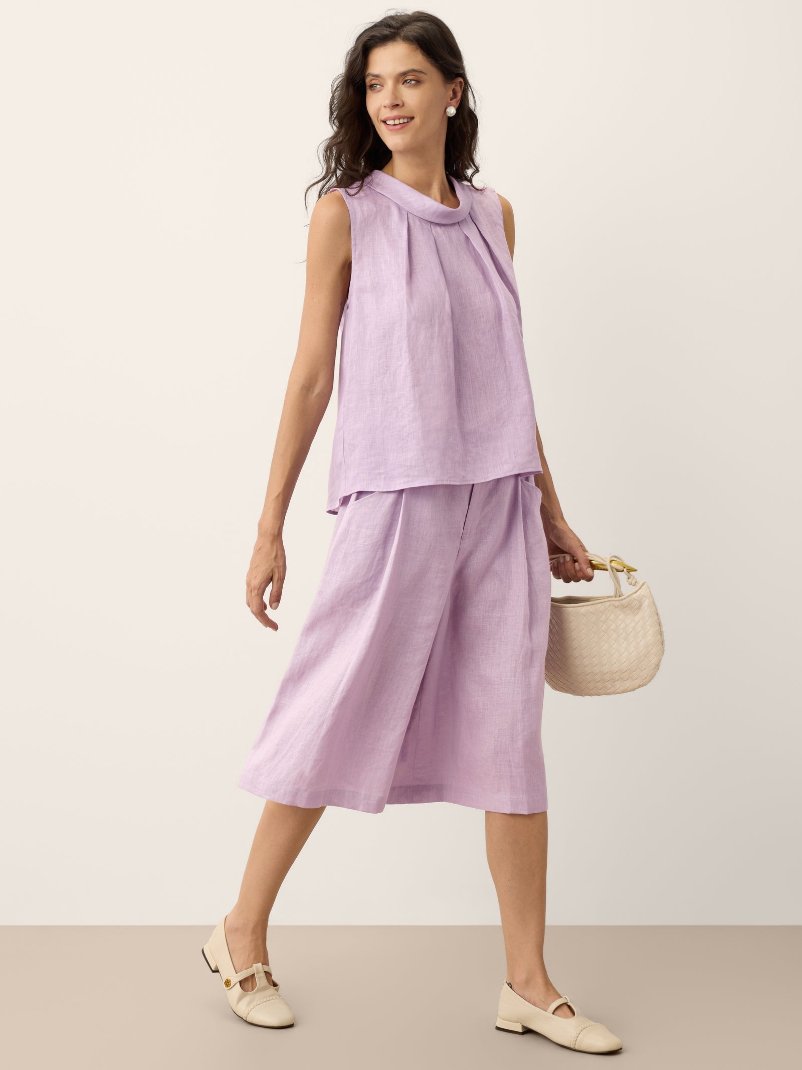 100% Linen Structured Collar Sleeveless Blouse BLAIR