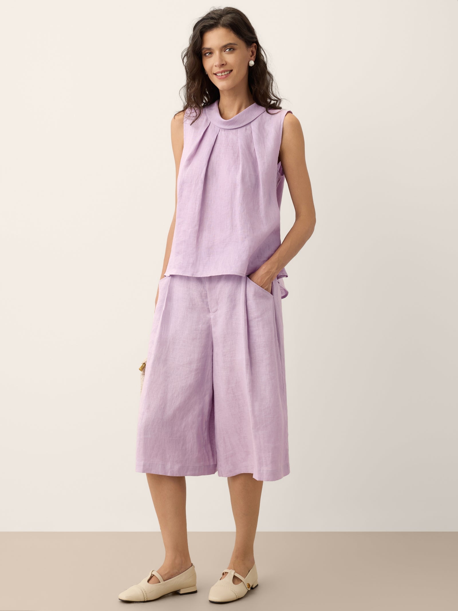 100% Linen Structured Collar Sleeveless Blouse BLAIR